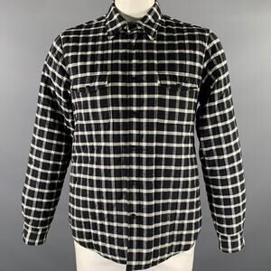 ASPESI Size L Black White Plaid Quilted Cotton Shirt Jacket